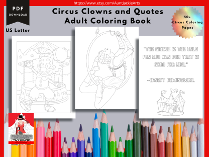 PRINTABLE COLORING Pages | Circus Clowns and Quotes Adult Coloring Book, 50+ Pages, Circus, Clowns, and Sassy Quotes, US Letter - Image 2