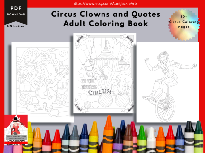 PRINTABLE COLORING Pages | Circus Clowns and Quotes Adult Coloring Book, 50+ Pages, Circus, Clowns, and Sassy Quotes, US Letter - Image 3