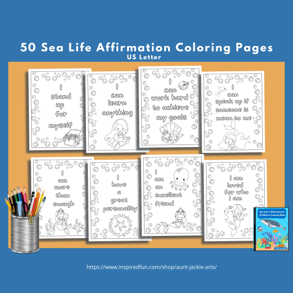 PRINTABLE COLORING Pages | Sea Creatures Coloring & Affirmation Coloring Pages for Kids, 100+ Pages, 50 Sea Creatures, 50 Affirmations - Image 6