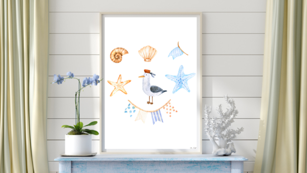Seagull and Shells Nautical Wall Art