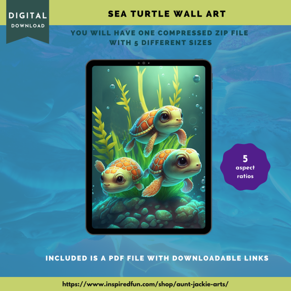 WALL ART Print, Gallery Wall Print, and Instant Download Print - Turtle Trio - pdf, jpg - 5 Aspect Ratios / Sizes - 3 Unannounced Bonuses - Image 3