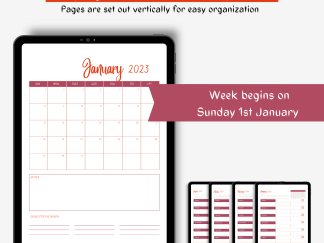 Vivid Red Vertical Planner 2023