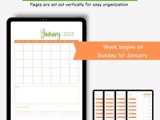 Autumnal Green & Orange Vertical Planner 2023