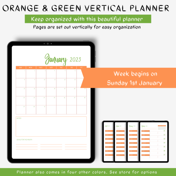 Autumnal Green & Orange Vertical Planner 2023