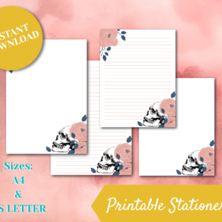 Floral Skull Printable Stationery