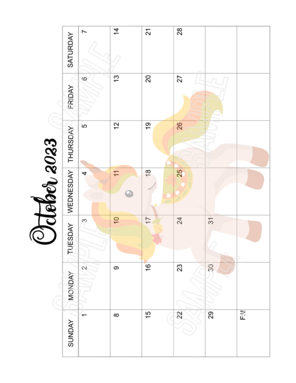 2023 Fun Unicorn Calendar Printable - Image 11