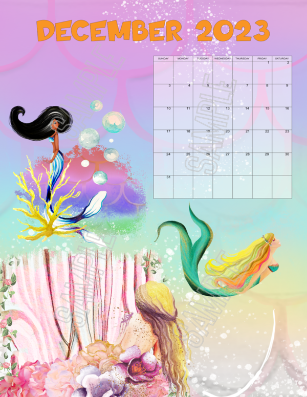 2023 Colorful Mermaids Calendar Printable - Image 13