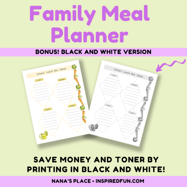 Family Meal Planner black and white