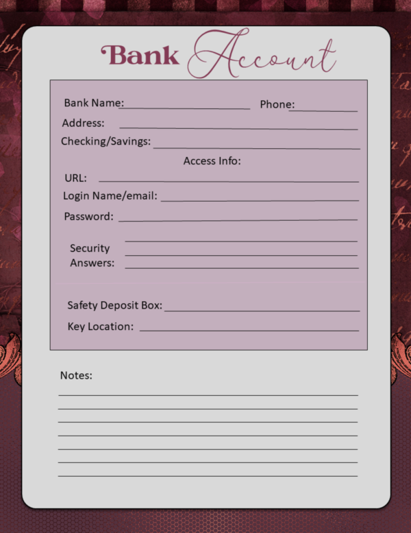 Printable Burgundy Vintage Ornate Final Wishes Estate Planner - Image 17