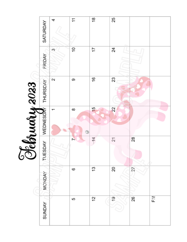 2023 Fun Unicorn Calendar Printable - Image 3