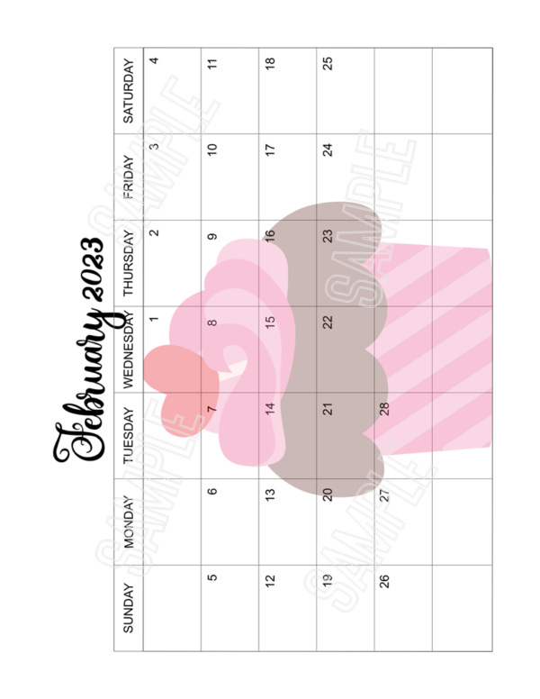 2023 Yummy Cupcake Calendar Printable - Image 3
