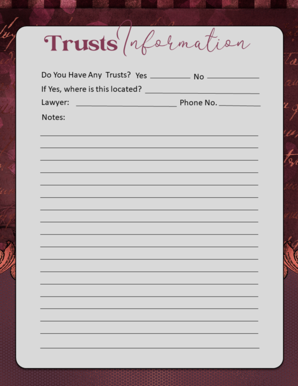 Printable Burgundy Vintage Ornate Final Wishes Estate Planner - Image 20