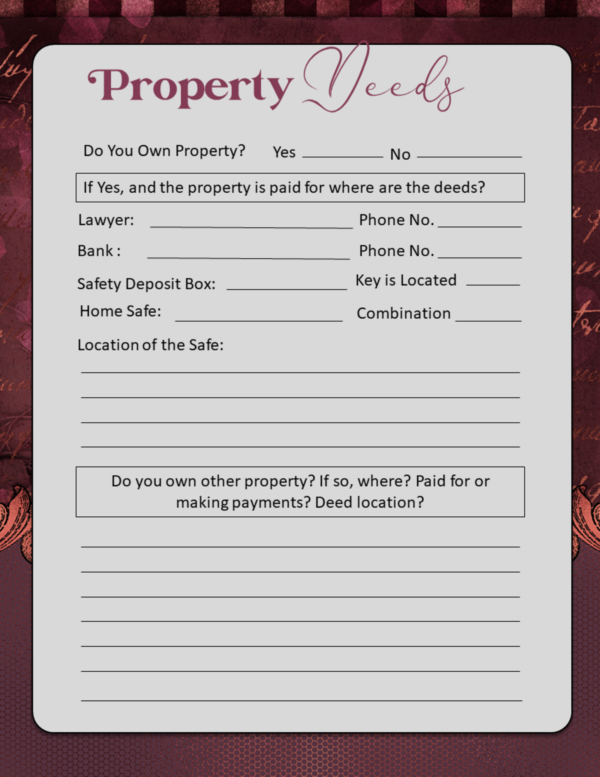 Printable Burgundy Vintage Ornate Final Wishes Estate Planner - Image 21