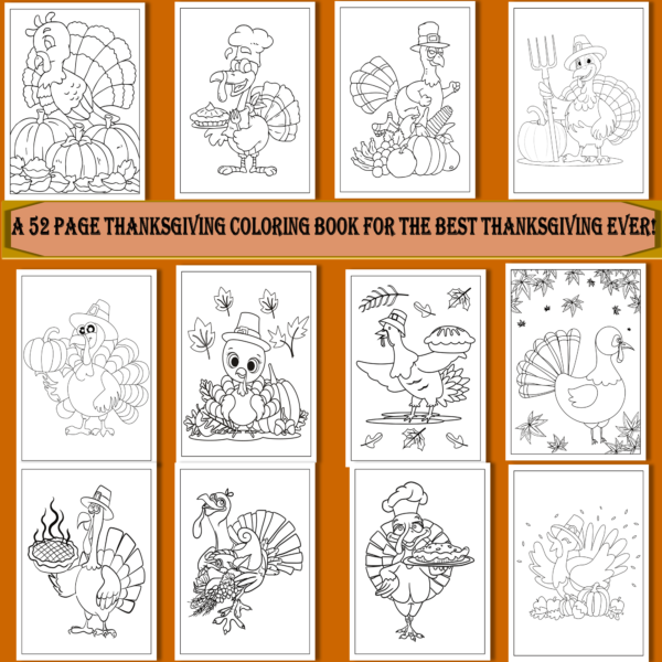 Thanksgiving Coloring Book 2022– A Fun and Festive 50 Page Coloring Activity book for young and old alike! - Image 3