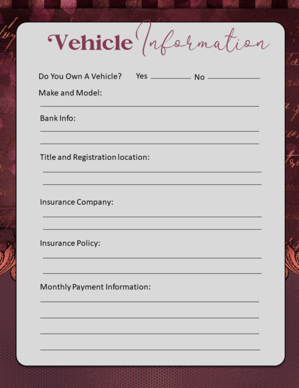 Printable Burgundy Vintage Ornate Final Wishes Estate Planner - Image 22