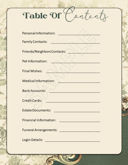 PRINTABLE Vintage Ornate Final Wishes Estate Planner - Image 5