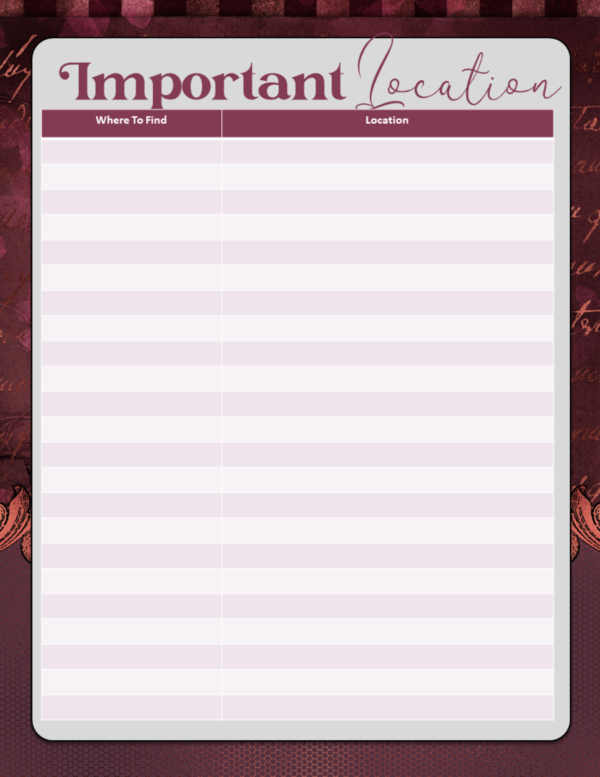 Printable Burgundy Vintage Ornate Final Wishes Estate Planner - Image 37