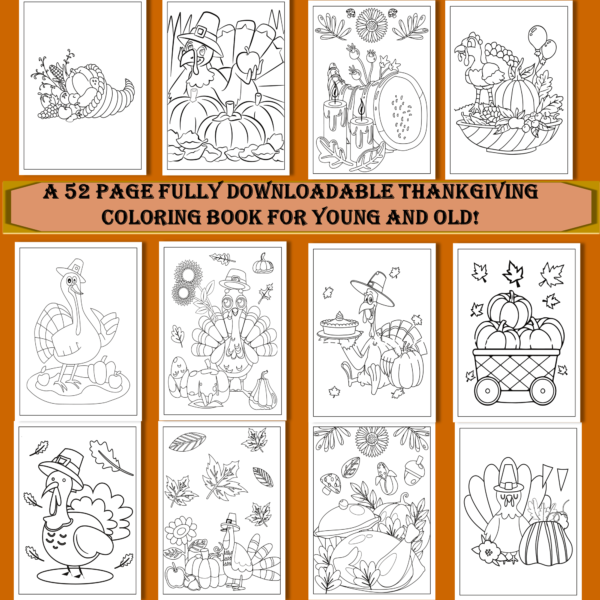 Thanksgiving Coloring Book 2022– A Fun and Festive 50 Page Coloring Activity book for young and old alike! - Image 6