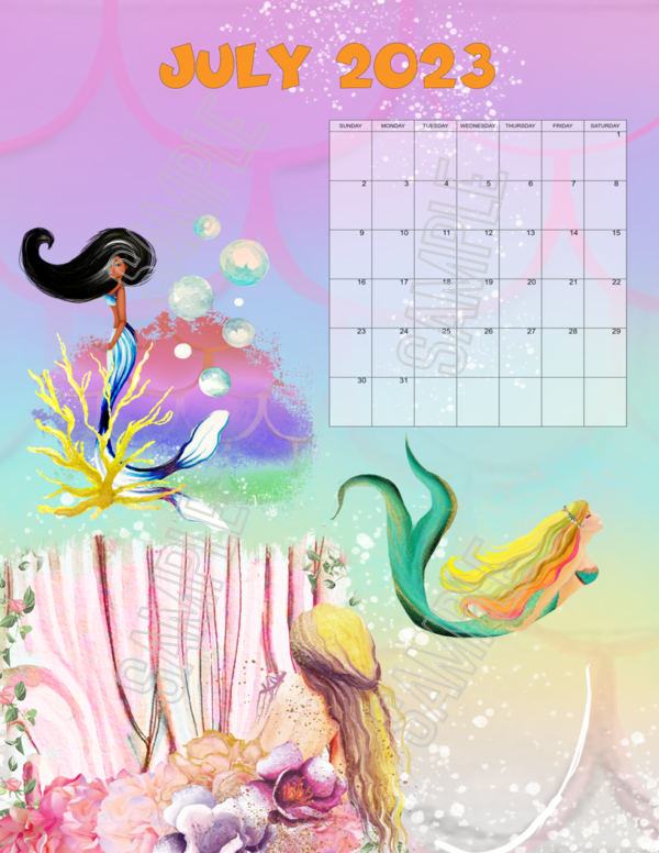 2023 Colorful Mermaids Calendar Printable - Image 8