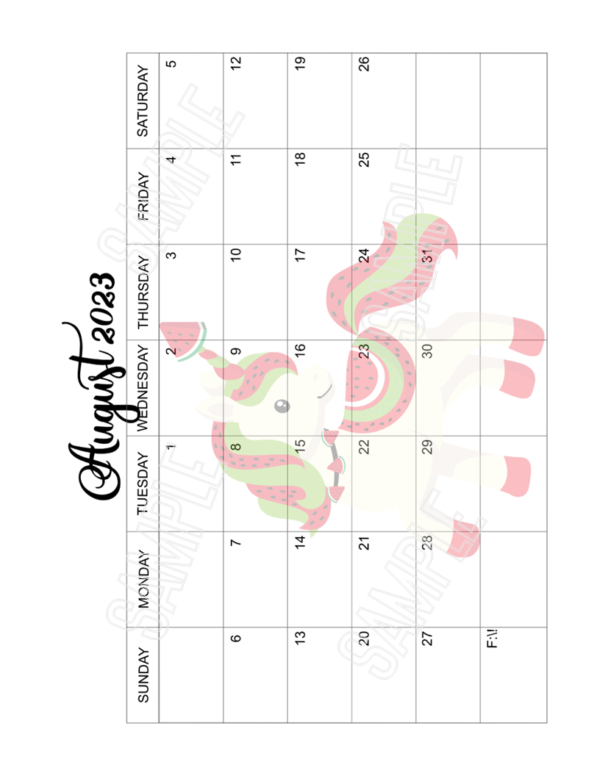 2023 Fun Unicorn Calendar Printable - Image 9