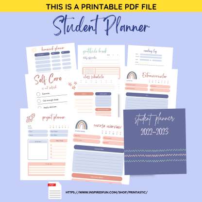 Student Planner, Assignment & Project Trackers, Course Overview, Schedules, Undated, Self Care, PRINTABLE - Image 2