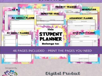 Student Planner Printable, Undated School Planner, Homework Planner, Study Planner, Printable Planner, Academic Planner, Colorful Tie Dye