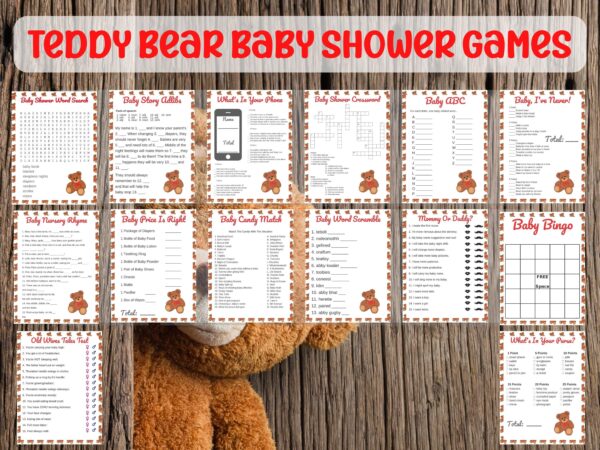 Teddy Bear Baby Shower Games Bundle