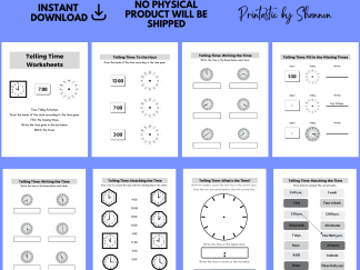 Telling Time Worksheets Homeschool Educational Kids PRINTABLE
