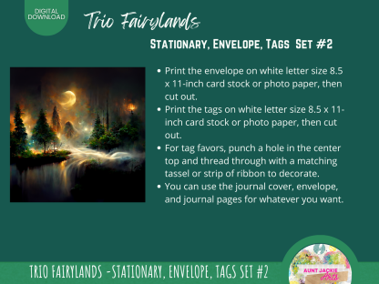 Trio Fairylands Stationary - COMMERCIAL Use Printable Journal Cover, Tags, 9 Styles of Journal Pages - Trio Fairyland - Landscape - US Letter - Digital Download for PLR - Trio Fairylands Stationary, Journal Cover, Envelope, Tags Set #2 - Image 6
