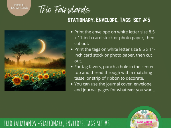 Trio Fairylands Stationary - COMMERCIAL Use Printable Journal Cover, Tags, 9 Styles of Journal Pages - Trio Fairyland - Landscape - US Letter - Digital Download for PLR - Trio Fairylands Stationary, Journal Cover, Envelope, Tags Set #5 - Image 6
