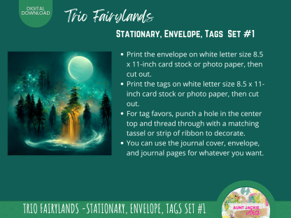 Trio Fairylands Stationary - COMMERCIAL Use Printable Journal Cover, Tags, 9 Styles of Journal Pages - Trio Fairyland - Landscape - US Letter - Digital Download for PLR - Trio Fairylands Stationary, Journal Cover, Envelope, Tags Set #1 - Image 6