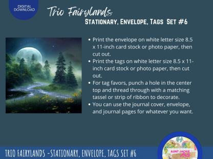 Trio Fairylands Stationary - COMMERCIAL Use Printable Journal Cover, Tags, 9 Styles of Journal Pages - Trio Fairyland - Landscape - US Letter - Digital Download for PLR - Trio Fairylands Stationary, Journal Cover, Envelope, Tags Set #6 - Image 6