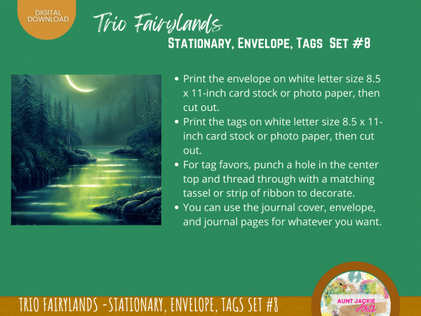 Trio Fairylands Stationary - COMMERCIAL Use Printable Journal Cover, Tags, 9 Styles of Journal Pages - Trio Fairyland - Landscape - US Letter - Digital Download for PLR - Trio Fairylands Stationary, Journal Cover, Envelope, Tags Set #8 - Image 6