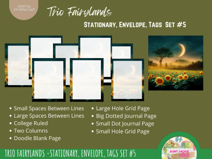 Trio Fairylands Stationary - COMMERCIAL Use Printable Journal Cover, Tags, 9 Styles of Journal Pages - Trio Fairyland - Landscape - US Letter - Digital Download for PLR - Trio Fairylands Stationary, Journal Cover, Envelope, Tags Set #5 - Image 5