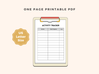 Minimalist Activity Tracker, Printable Activity Tracker, Planner Page - Image 4