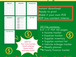 PLR Printable Small Business Planner Trackers 100 pages 8.5x11