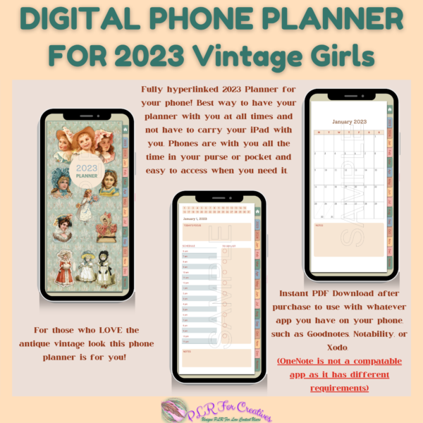 2023 Vintage Girls Digital Phone Planner