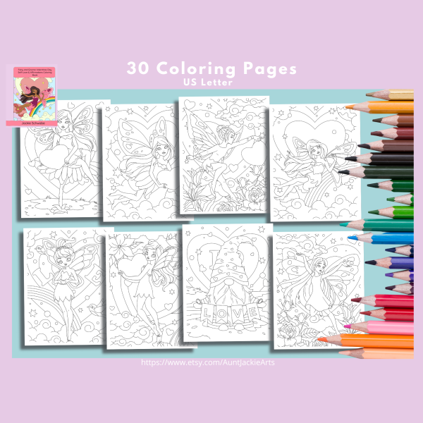 PRINTABLE COLORING Pages | Fairy and Gnome Valentines Day Self-Love & Affirmations Coloring Book, 35 Pages, Fairies, Gnomes, US Letter - Image 7