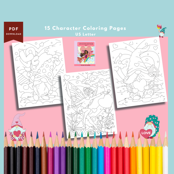 PRINTABLE COLORING Pages | Fairy and Gnome Valentines Day Self-Love & Affirmations Coloring Book, 35 Pages, Fairies, Gnomes, US Letter - Image 6