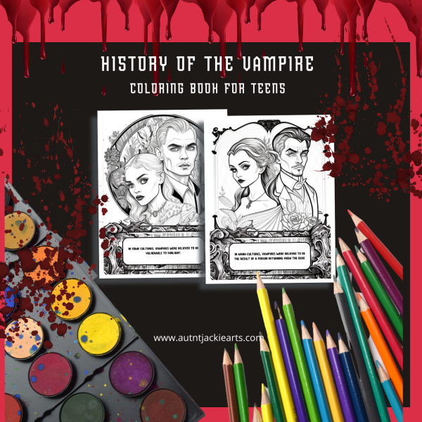History of the Vampire, Vampire Coloring Book, Coloring Bundle, Vampire Coloring Pages, for Teens, 30 Pages, Letter, Mythology of Vampires - Image 7