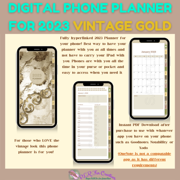 Vintage Gold Digital Phone Planner