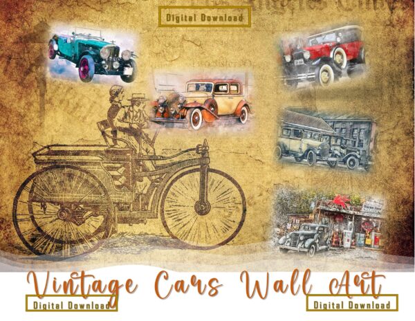 Vintage Cars Digital Printable Wall Art Set-1