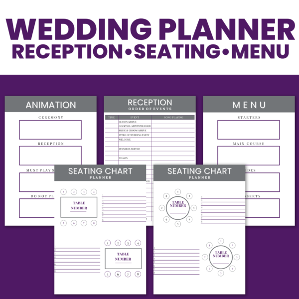 Wedding Planner reception, seating plan, menu plan