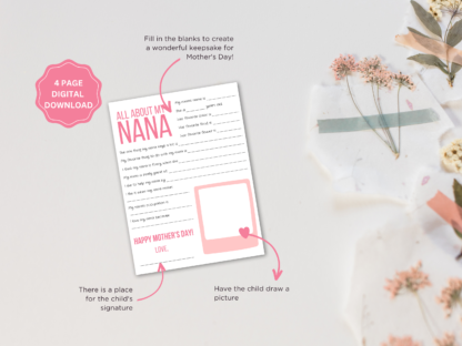 Mother's Day Questionnaire Bundle Pink, Mother's Day Printable Gift, All About Mom, Grandma, Nana, and Grammy - Image 2