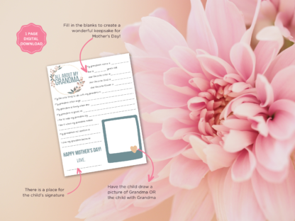 All About Grandma Questionnaire Blue Floral, Mother's Day Printable Gift for Grandma - Image 2