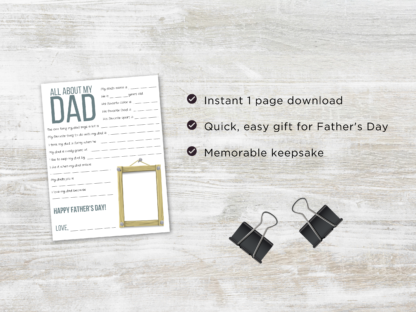 All About Dad Questionnaire, Father's Day Printable Gift - Image 3