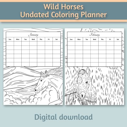 Wild Horses Undated Coloring Planner 8.5”x11” - Image 3