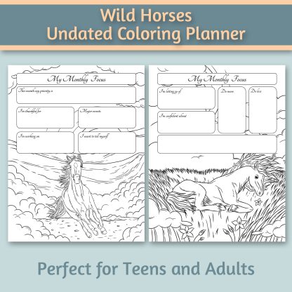 Wild Horses Undated Coloring Planner 8.5”x11” - Image 5