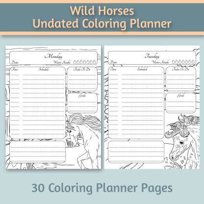 Wild Horses Undated Coloring Planner 8.5”x11” - Image 6