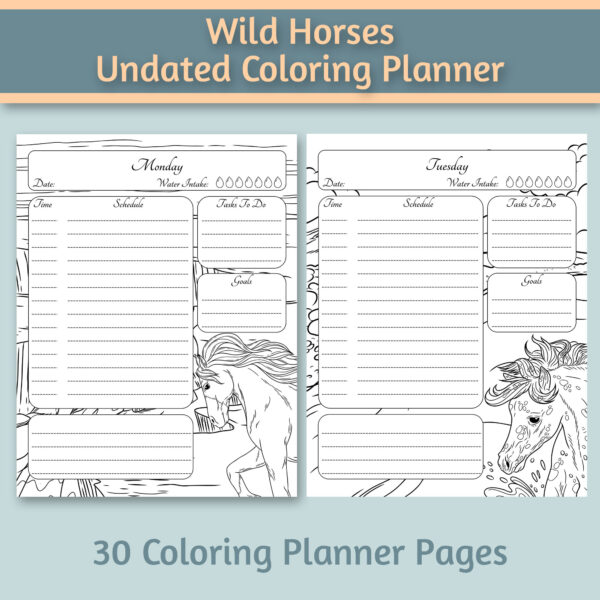 Wild Horses Undated Coloring Planner 8.5”x11” - Image 6
